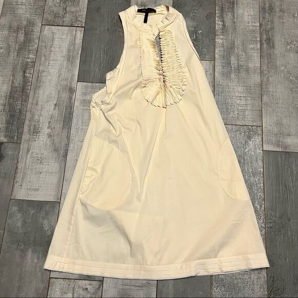 VTG Bcbg maxazria Pleated Bib Racerback Sleeveless Raw Hem Ivory Mini Dress XS - Picture 1 of 7